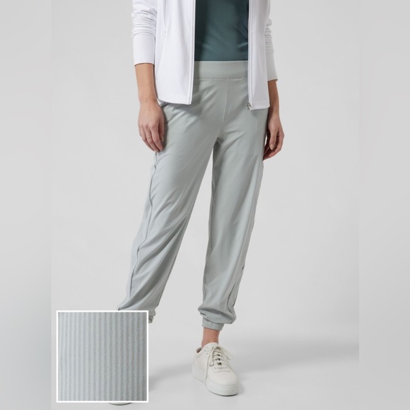 Athleta Brooklyn Striped Light Green Joggers - Picture 2 of 7